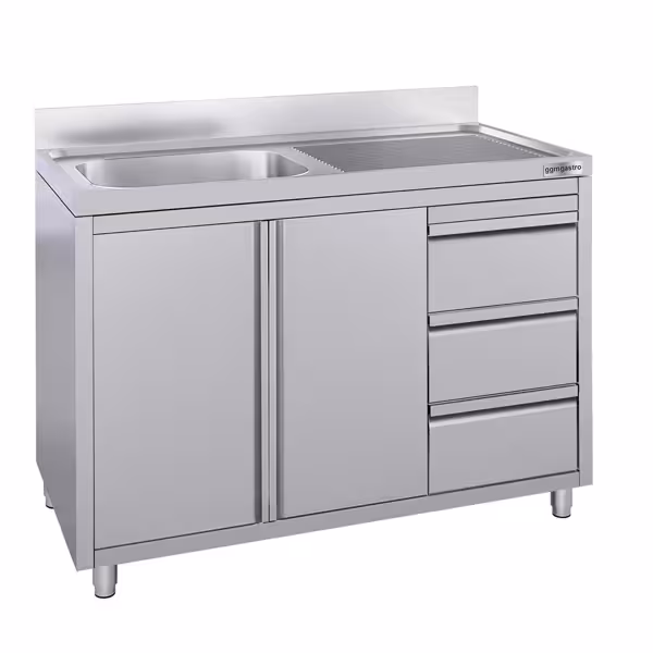 Commercial Sink Cabinet - 1200x600mm - with 1 bowl left-hand - 3 drawers