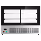 Vetrina refrigerata da banco - 140l - 900mm - Doppio vetro; 2 porte scorrevoli in vetro - vetro curvo - con 2 ripiani - LED interni; 4 lati vetro - Nero