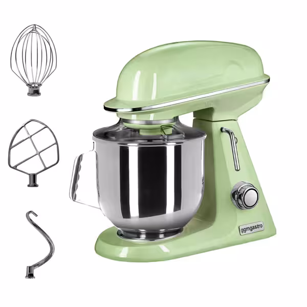 Planetenrührmaschine - 7 Liter - 350 Watt - inkl. 3 Rühraufsätze & Spritzschutz - Mint-Grün