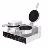 Waffle Makinesi - Çiftli - Manuel Zamanlayıcılı - 2,6kW - Şekil: Yuvarlak - Ø 180mm - Sabit Plakalı - pişirme plakaları teflon kaplamalı
