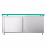 Tavolo armadiato in acciaio inox PREMIUM - 1800x600mm - con 2 porte scorrevoli - incl. tagliere polietilene Verde