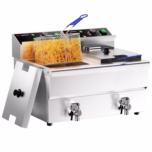 Dubbele elektrische friteuse - 12 + 12 liter - 6,5 kW - met aftapkraan