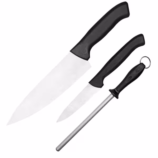 Késkészlet Ecco Chef Starter - tart.: élezőacél / késélező, zöldséghámozó kés, szakácskés - Penge: 90 mm - Penge: 190 mm