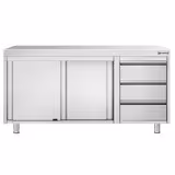 Armoire de travail inox PREMIUM - 1600x600mm - avec 3 tiroirs à droite sans rebord
