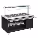 Heated Buffet Trolley DANZIG - 1900mm - for 5x GN 1/1 - with Tray Slide - Black - Mobile - with Gantry - with Sneeze Screen