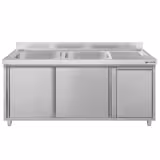 Commercial Sink Cabinet ECO - 1600x700mm - with waste bin & 2 bowls left-hand