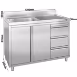 Spülschrank - 1200x600mm - 3 Schubladen - & 1 Becken rechts