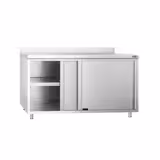 Table armoire en acier inoxydable PREMIUM - 1600x800mm - avec portes coulissantes et étagère basse - avec dosseret