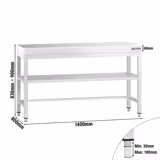 Työpöytä PREMIUM ruostumattomasta teräksestä - 1400x800mm - pohjalla ja kannattimilla 