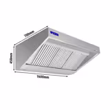 Cappa a parete Professionale Snack autoaspirante - 1600mm - Prof.700mm - con regolatore di velocità, filtri a labirinto antigrasso e illuminazione