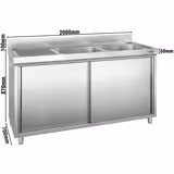 Rvs spoelkast PREMIUM - 2000x700mm - 2 spoelbakken rechts - met spatrand