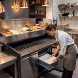 Balcão de pizza refrigerado PREMIUM - 1500x800mm - com tampo em granito - com 2 portas - incl. vitrina refrigerada superior - 6x GN 1/3