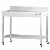 Edelstahl Arbeitstisch PREMIUM - 800x600mm - mit Grundboden, Aufkantung & Rollen