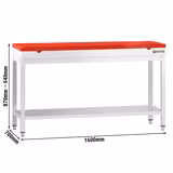 Mesa de trabalho em aço inoxidável PREMIUM - 1600x700mm - com prateleira inferior & com travessas de reforço - incl. Tábua de corte Vermelha