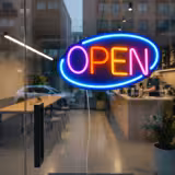 LED illuminated sign - OPEN - dimmable - Blue/Multi-colour - 420x250mm