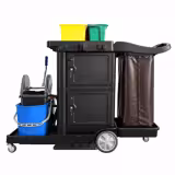 Carro de limpeza - com compartimento com fechadura - 3 prateleiras - sem prensa - 1 saco de roupa suja 100L - Preto