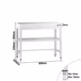 Mesa de trabalho em aço inoxidável PREMIUM - Profissional - 800x600mm - com prateleira inferior & com travessas de reforço