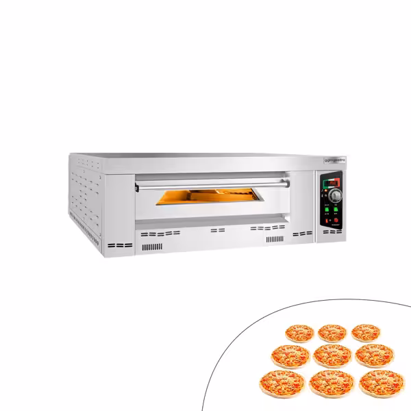 Gas pizzaoven (chamotte bakvloer) - 1480x1260x470mm - 1 kamer - 1x9 pizza’s Ø34cm - tot 450°C - Handmatig - incl. afvoerkanaal & aardgas- en propaanjets