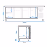 Chladicí stůl ECO - 2230x700x850 mm - se 3 dveřmi - s 2 zásuvkami