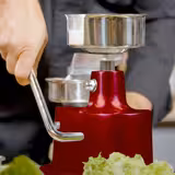 Commercial Manual Burger Press - 130 mm Ø only – Red stainless steel – 5–18 mm; built‑in paper storage