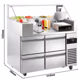 Zubereitungstisch - 1210mm - 4 Schubladen - für 9x GN 1/6 - inkl. Kontaktgrill & Hamburgermaschine