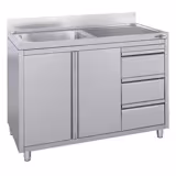 Evyeli Dolaplı Tezgah ECO - 1200x700mm - ile 1 evyeli sol evyeli- 3 çekmece