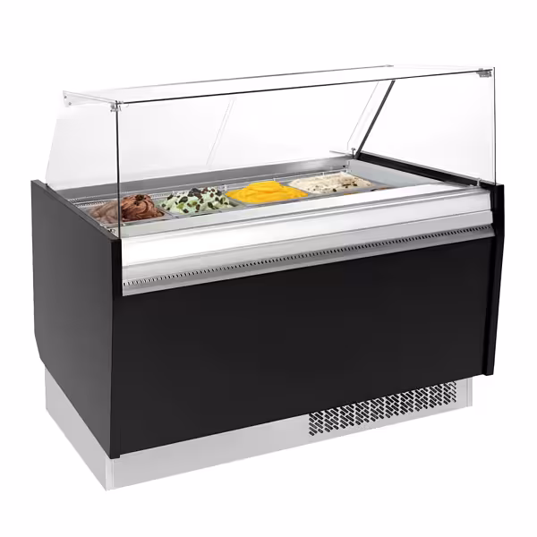 Vetrina Gelato LIAM - 1562mm - Refrigerazione statica - con Illuminazione LED - per 13+13x Vasca da gelato da 5 Litri - Nero