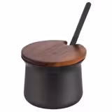 (6 Stück) Milch & Zucker Set - Edelstahl - inkl. Akazienholzständer - Schwarz