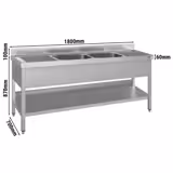 Umývací stůl ECO - 1800x700 mm - se spodní policí a 2 dřezy uprostřed