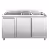 Commercial sink cabinet - 1600 x 700 mm - With waste bins and 2 sinks (right)