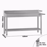 Nerezový pracovní stůl ECO - 1500x600 mm - se spodní policí & obkladovou lištou