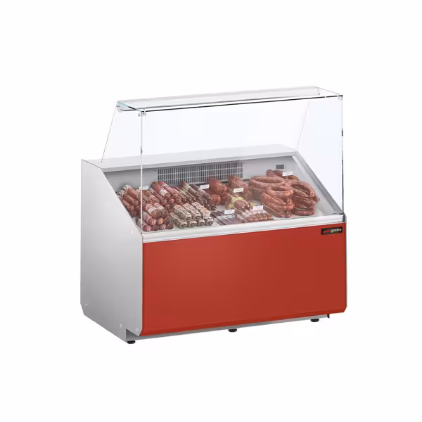 Banco gastronomia professionale - 944x979mm - 200 L - Vetro dritto - Colore Grigio scuro - Pannello frontale Rosso RAL3003