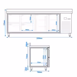 طاولة مبردة PREMIUM - 2330x700mm - 632 لتر - مع 2 باب - مع 4 درج - حاجز خلفي