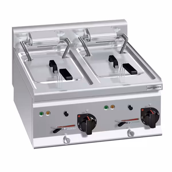 Dubbele elektrische friteuse - 10+10 liter - 18 kW - mechanische bediening - met aftapkraan