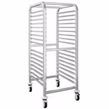 Inox profesionalna kolica s vodilicama za pekarske plehove - za 15 plehova 600x400 mm - kotači Ø 125 mm (2 s kočnicom)