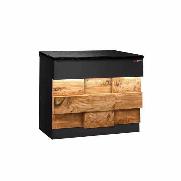 Banco cassa Serie TORONTO & con illuminazione LED esterna - 900x880mm - Frontale in legno legno naturale - Piano di lavoro in granito