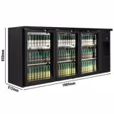 Stół barowy chłodniczy do napojów PREMIUM PLUS - 1989x512x850mm - 469L - z 3 drzwiami uchylnymi, drzwi szklane (potrójnie przeszklone), oświetlenie LED, zamek, 6 półek regulowanych - Czarna