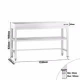 Edelstahl Arbeitstisch PREMIUM - 1200x600mm - mit Grundboden & Verstrebung