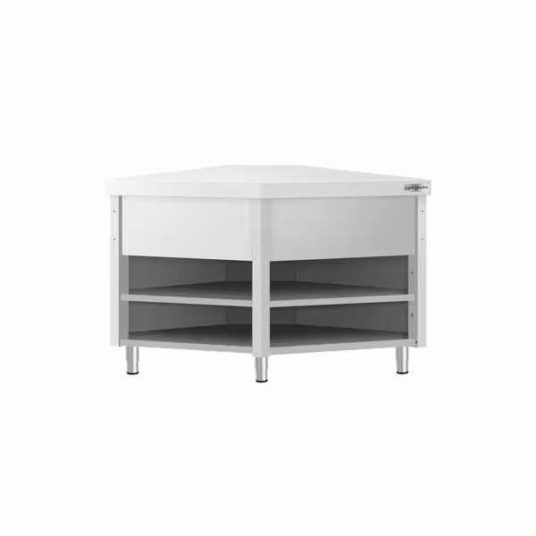 Tavolo armadiato ad angolo in acciaio inox KOPENHAGEN - 1001x1001mm - con ripiano