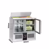 Saladette réfrigérée PREMIUM - 903mm - 240L - 2 portes vitrées - avec découpe pour 2x GN 1/1 & 3x GN 1/6 & Couvercle inox - plan de travail en granit noir