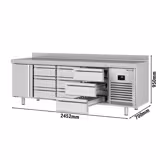 طاولة مبردة PREMIUM PLUS - 2452x700mm - مع 1 باب - مع 9 درج - حاجز خلفي