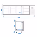 Kylbänk PREMIUM PLUS - 2452x600 mm - 510 l - med 3 dörrar - med 3 lådor - med bakkant - Fläktkyla - R290