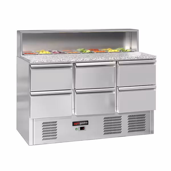 Saladette ECO - 1368mm - 6 Schubladen - mit Edelstahlaufsatz für 8x GN 1/6