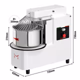 Spirálový hnětač těsta - 22 l / 18 kg - 1 rychlost - odnímatelná mísa a výklopná hlava - časovač - 400 V