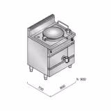 Gas Boiling Pan - 55L - 15.5kW - Direct Heating - with Water Connection