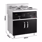 Dubbel elektrisk fritös - 10+10 liter - 28,5 kW - elektronisk styrning - svart - med avtappningskran - inkl. underskåp med 2 dörrar