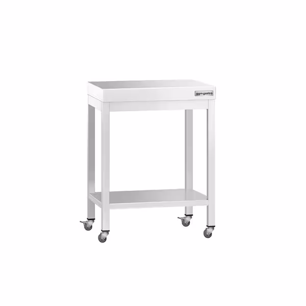 Edelstahl Arbeitstisch PREMIUM - 600x700mm - mit Grundboden & Rollen