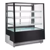 Vetrina pasticceria refrigerata - 686l - 1200mm - Doppio vetro - con 3 ripiani - 4 lati vetro; porte posteriori scorrevoli; LED interni - Nero