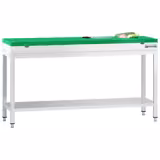Mesa de trabajo de acero inoxidable | central PREMIUM - 2000x800mm - con estante inferior y refuerzo omega - con tabla de corte verde