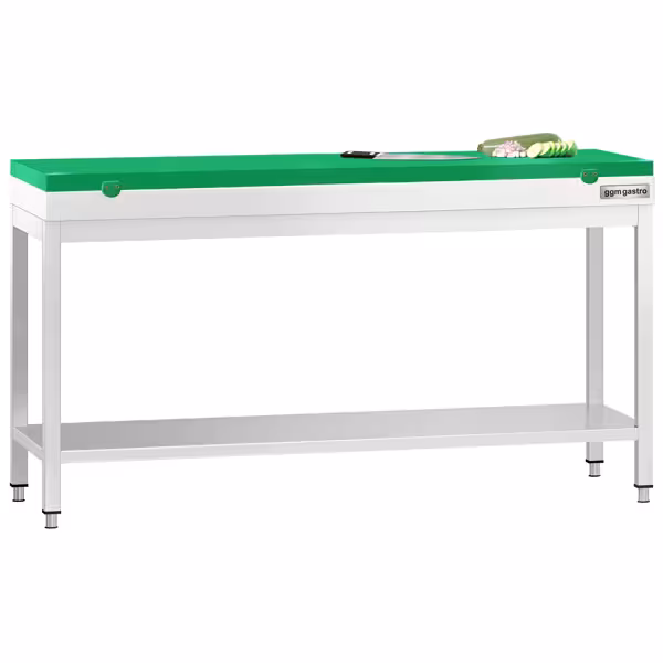 Commercial Stainless Steel Centre Table PREMIUM - 2000x800mm - with Undershelf - with Green Chopping Board